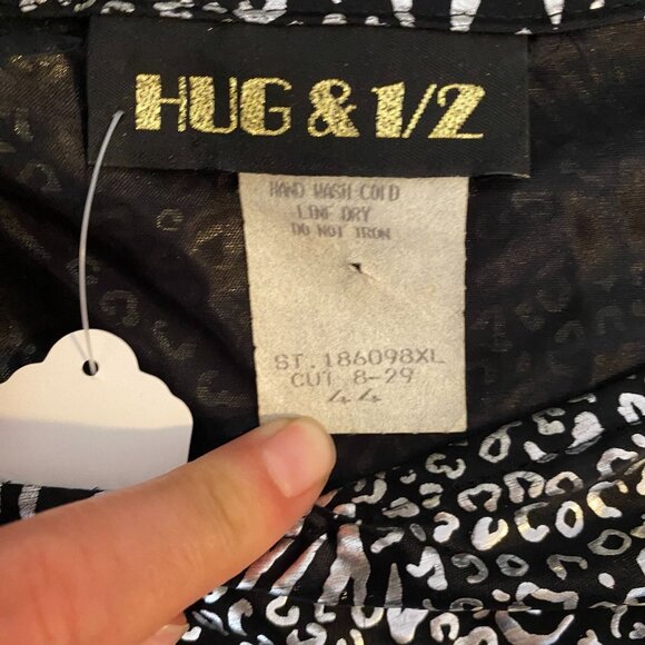 Vintage 80s Black & Silver Metallic Animal Print Blouse, Boat Neck, Puff Sleeves - Picture 4 of 5